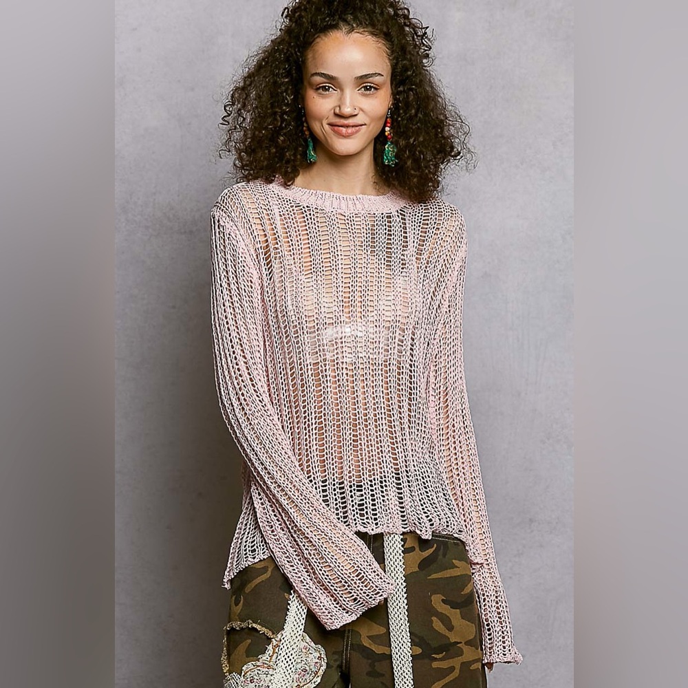 POL Pink Long Sleeve Knit Top